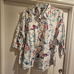Chaps White and Red Button Down Shirt Nautical Design